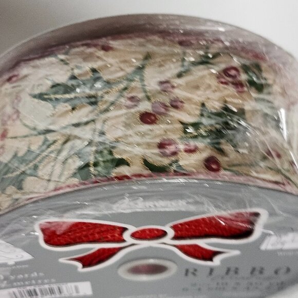 HOLIDAY Berwick Wreath Bow Ribbon 50 Yards Wired Ribbon BNIP Holly Berries - Picture 2 of 5